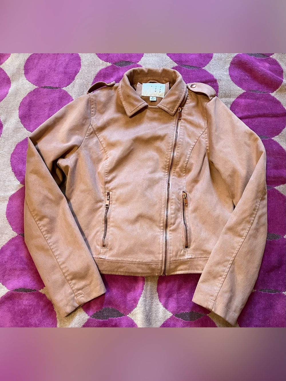Vegan Suede Leather Moto Jacket in Blush Pink Rose Gold